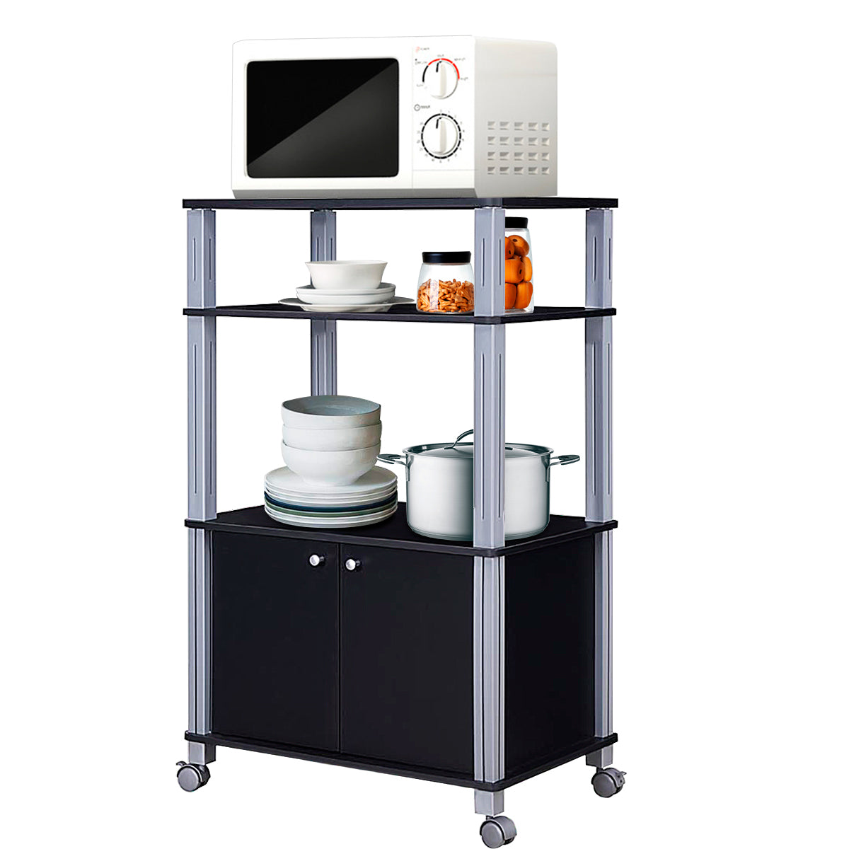 Topbuy 3-tier Display Shelf Microwave Stand Cabinet w/ Rolling Wheel Black