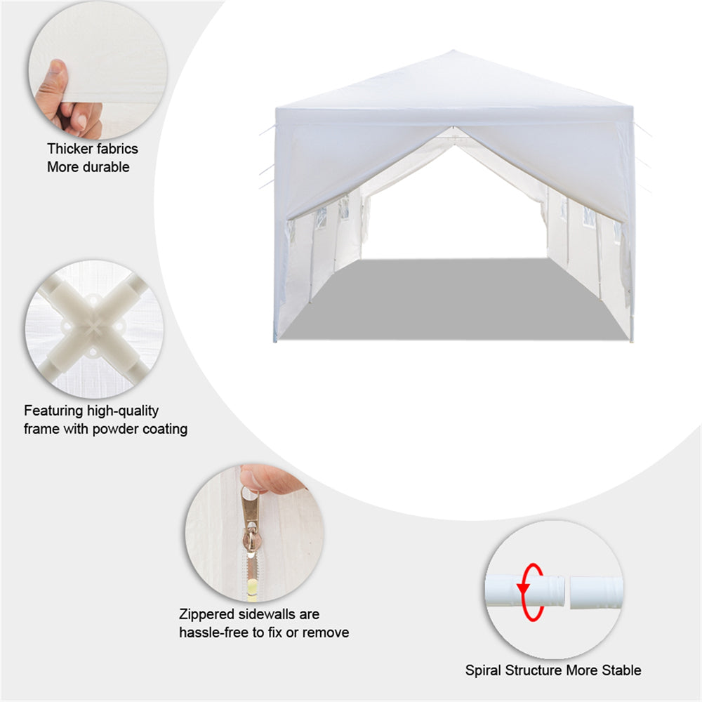 10'x30' 8 Sides Gazebo Canopy Outdoor Party Wedding Waterproof Tent， ZPL White Backyard Tent(Two Doors)