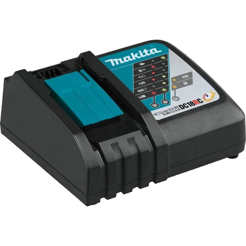 Makita 18-Volt LXT Battery and Rapid Optimum Charger Starter Pack (5.0Ah) with bonus 18V LXT Brushless Cut-Off/Angle Grinder BL1850BDC2XAG04