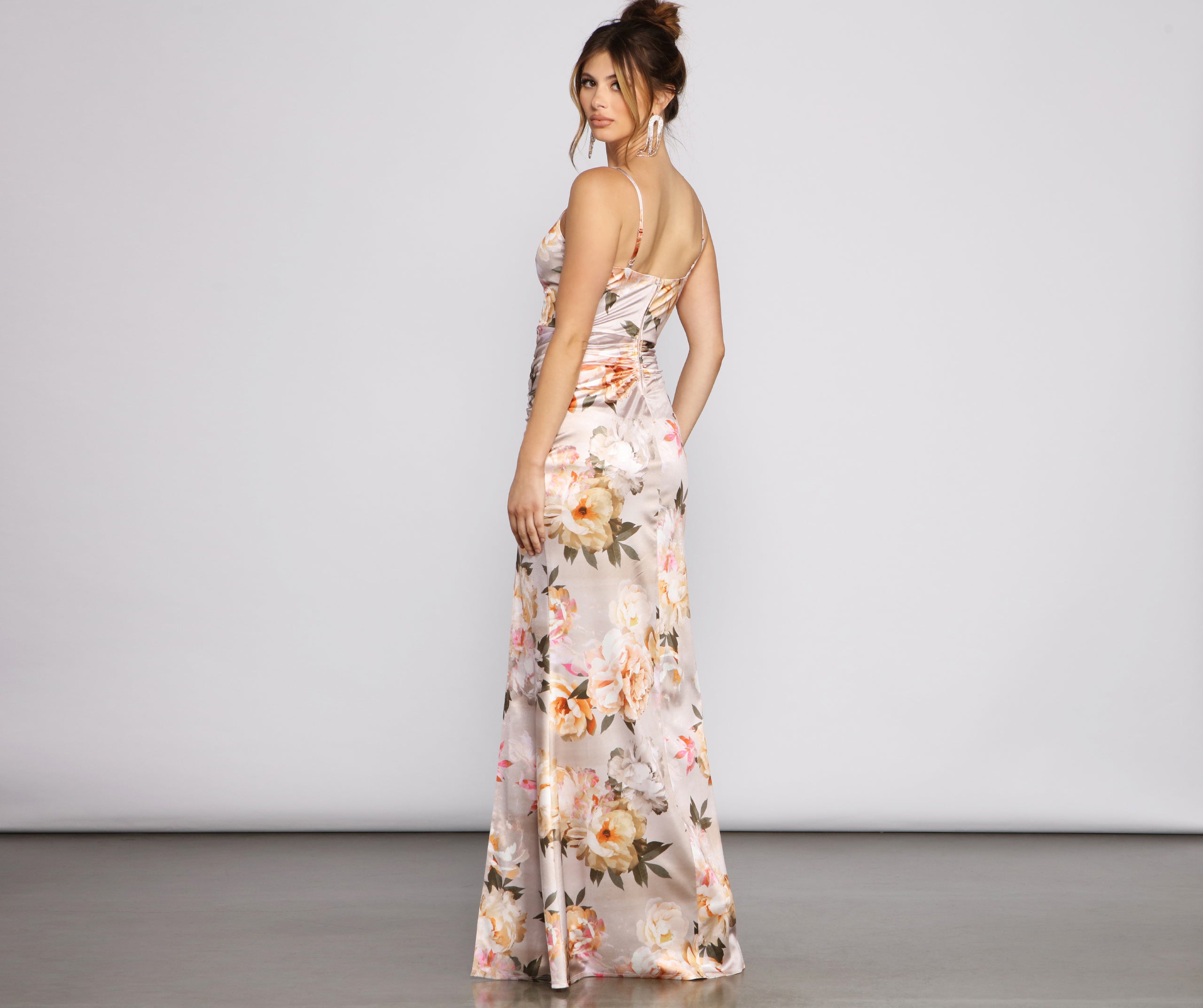 Taylor Satin Floral High-Slit Dress