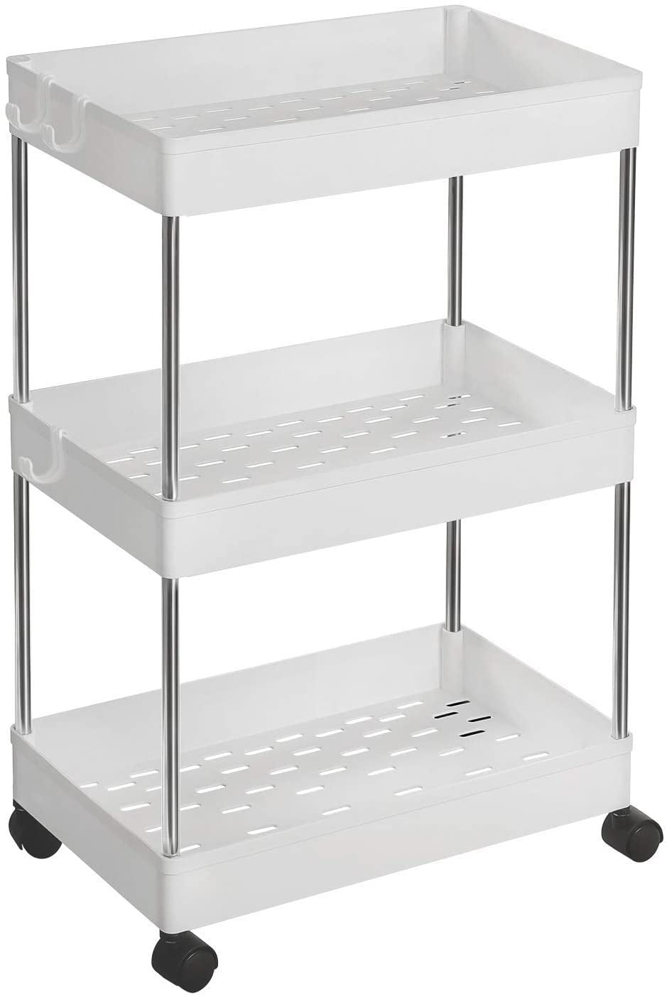 SONGMICS 3-Tier Rolling Cart， Storage Cart with Wheels， White