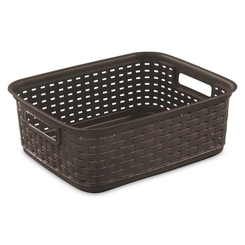 Sterilite Decorative Wicker-Style Short Weave Basket， Espresso 12726P06 (6 Pack)