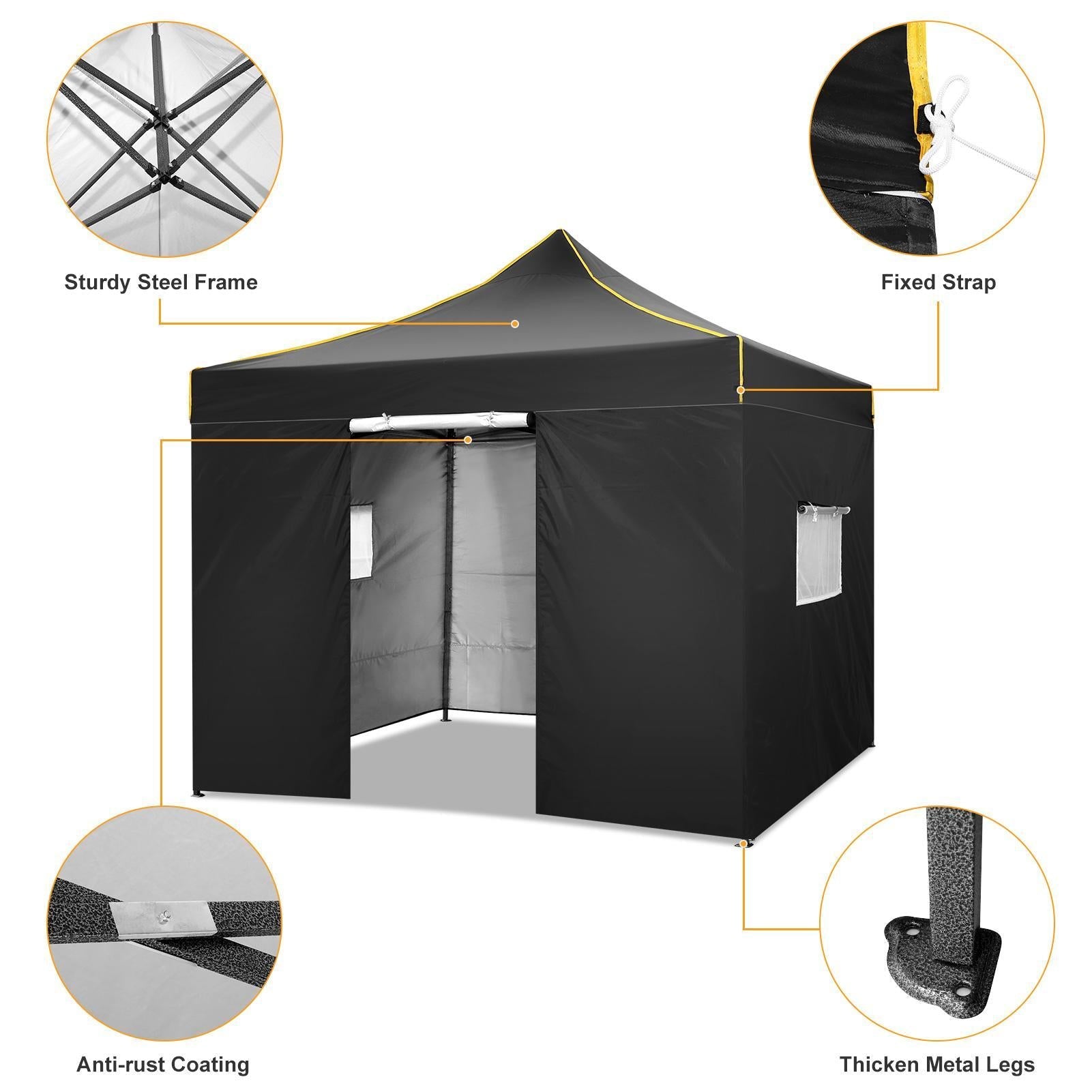 Likein 10x10Ft Pop Up Canopy Tent, Outdoor Camping Canopy with 4 Removable Sidewalls, Festival Tailgate Event Craft Show Instant Shelter with Carry Bag - Warehouse Clearance Black