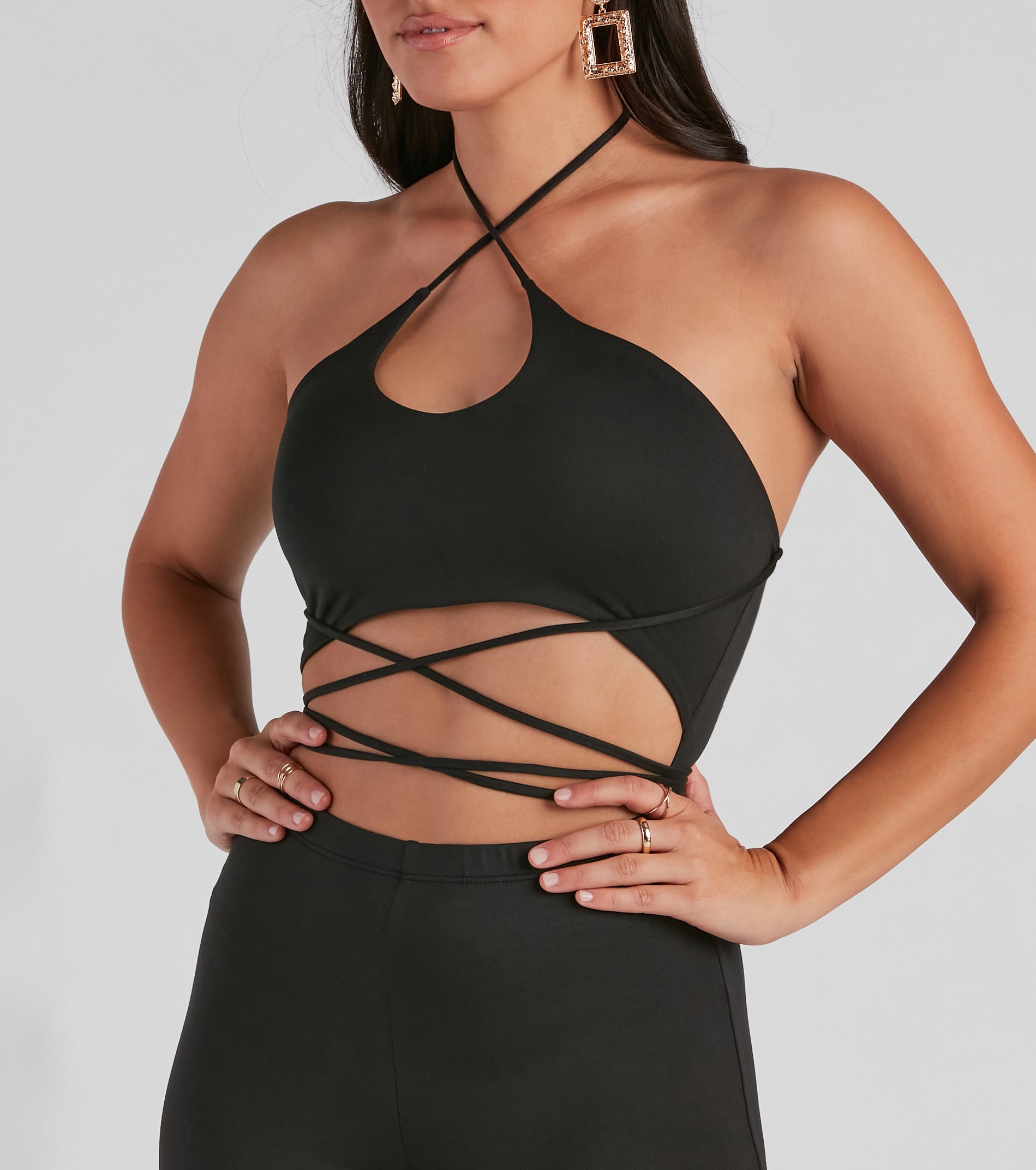 So Fab Halter Strappy Knit Jumpsuit