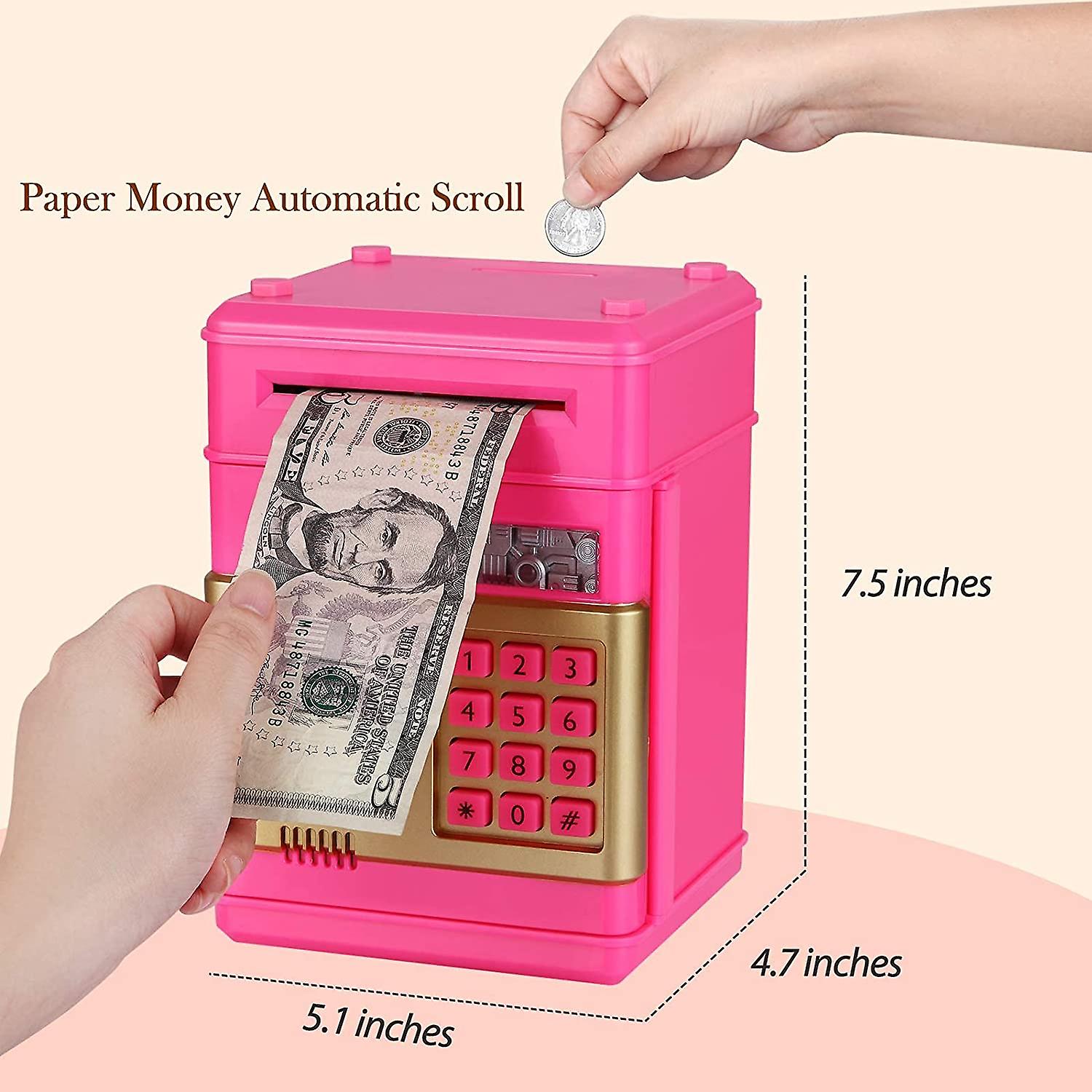 Piggy Bank For Boys Girls， Large Electronic Real Money Coin Bank With Safe Password Lock， Auto Scroll Paper Money Plastic Saving Box Toy， Gift For Kid