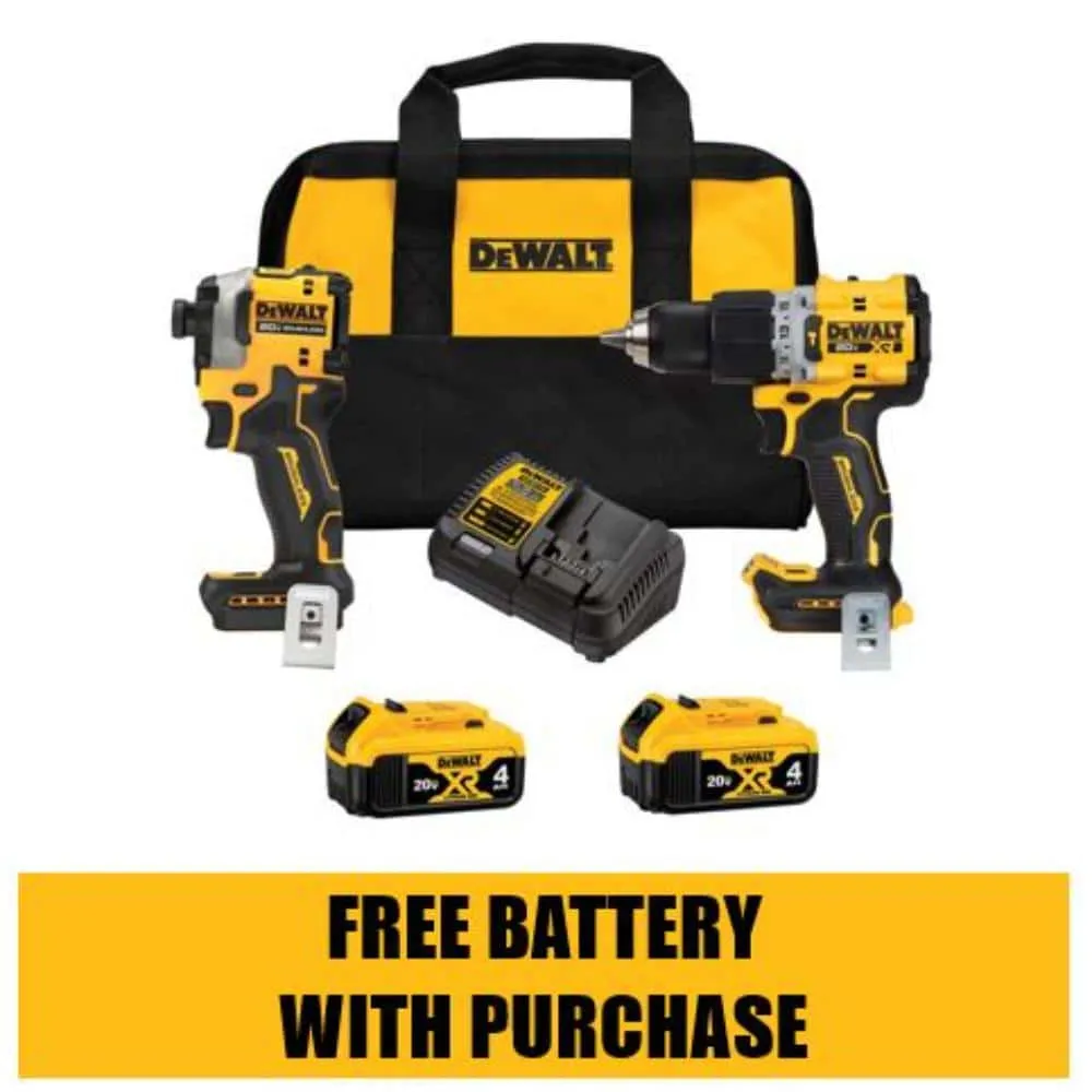 DEWALT 20V MAX XR Hammer Drill and ATOMIC Impact Driver 2 Tool Combo Kit with (2) 4.0Ah Batteries, Charger, and Bag DCK2050M2