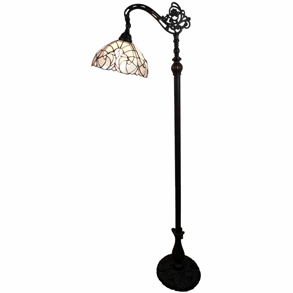 HomeRoots 478087 62 in. Traditional Shaped Floor Lamp with White Stained Glass Bowl Shade&#44; Brown