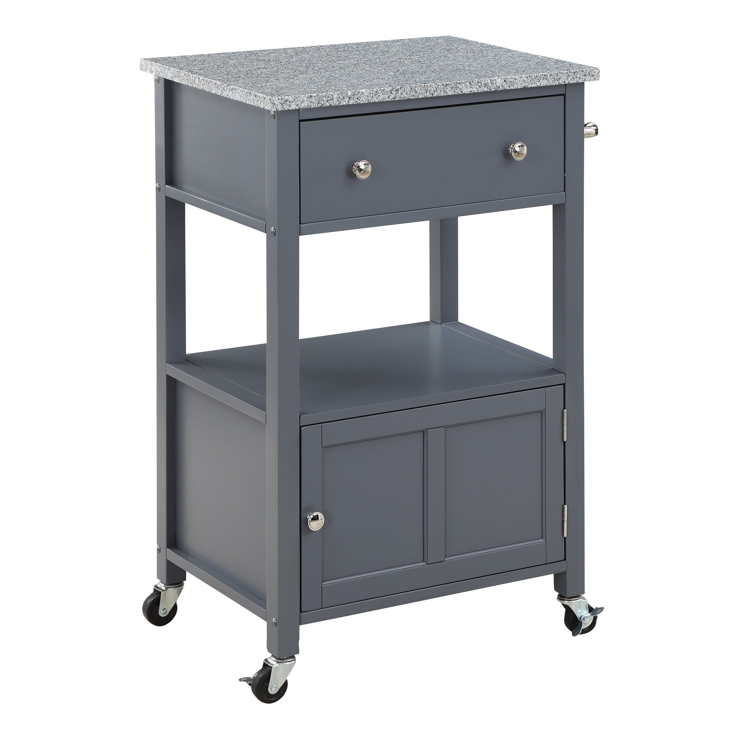 OS Home and Office Furniture Fairfax Model FRXG-2 Gray Kitchen Cart with Doors， Towel Rack， and Drawer