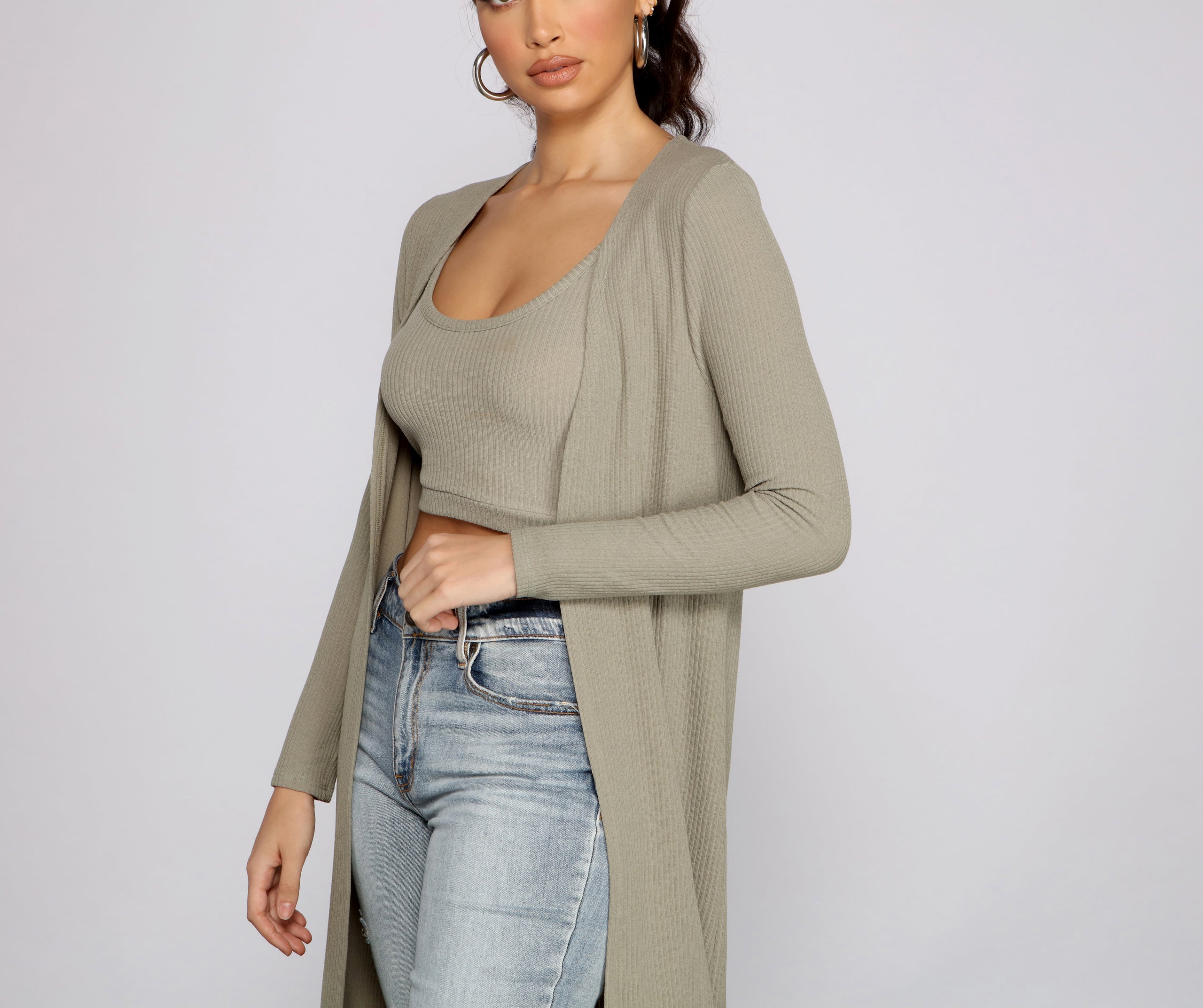 Casual And Cozy Ribbed Knit Duster