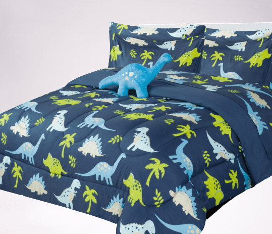 Bedding comforter in full size big dinosaur design matching sheet set for kids bedroom décor for girls boys 8 pieces