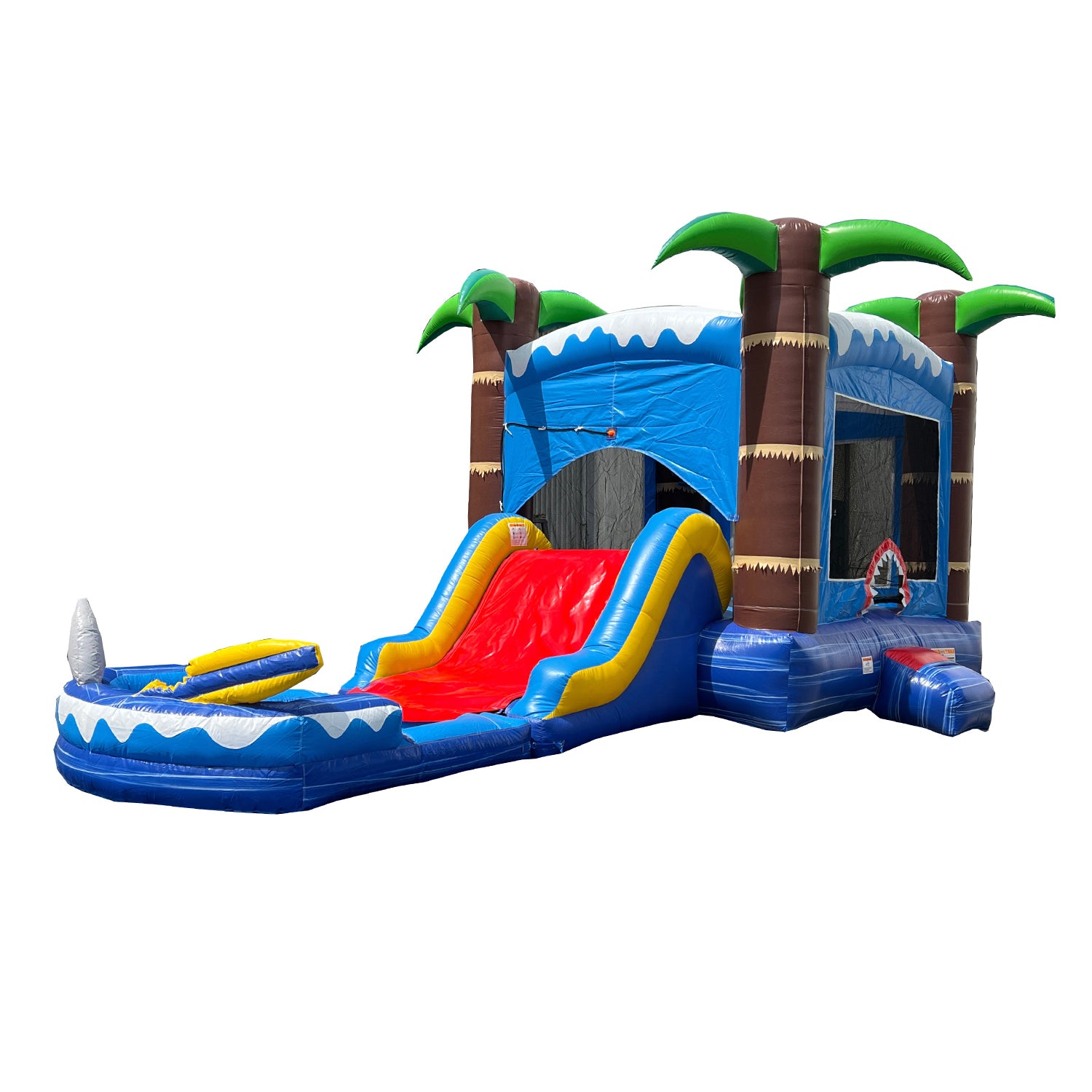 HeroKiddo Ocean Shark Inflatable Bounce House Water Slide Combo for Kids and Adults (with Splash Pool and Blower)， Commercial Grade， Backyard Water Park， Wet Dry Use