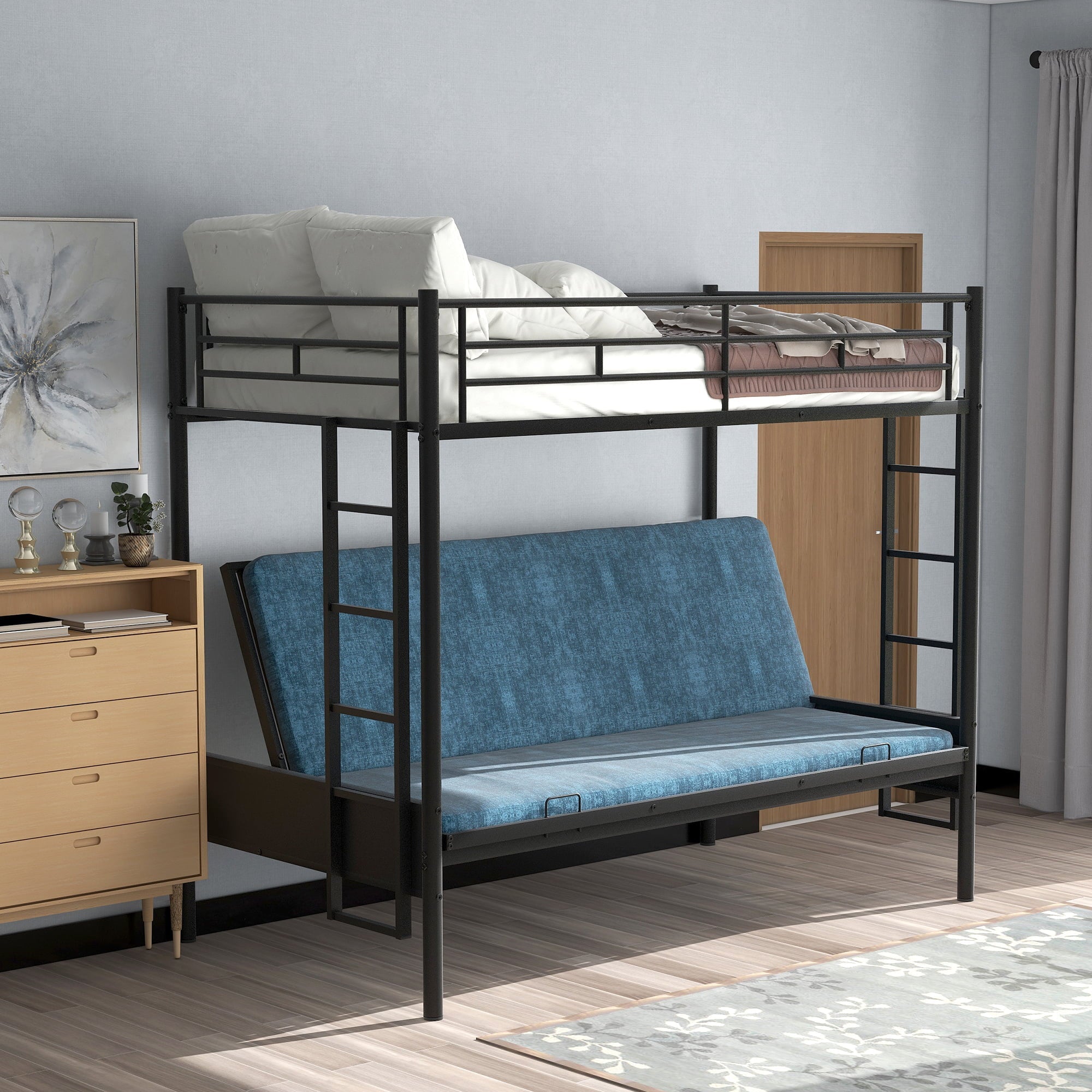 Merax Twin-over-Full Futon Metal Bunk Bed for Children's Bedroom