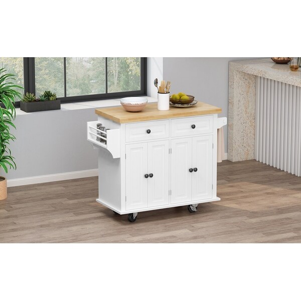 Kitchen Island Cart with Two Storage Cabinets and Two Locking Wheels - - 35972791