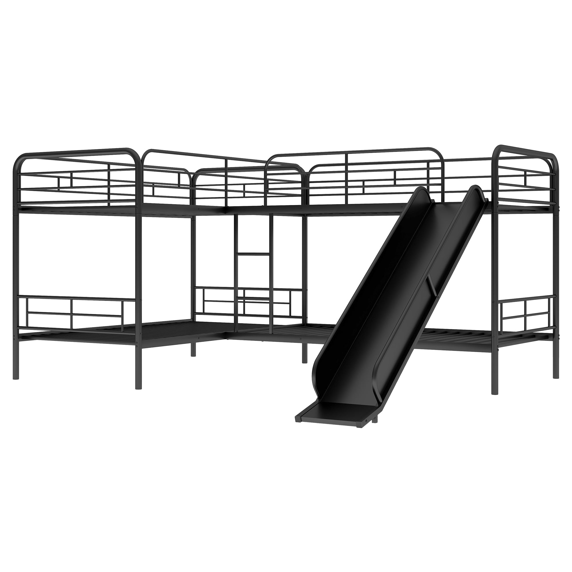 Modern Meta Twin L-Shaped Quadruple Bunk Bed for Kids Bedroom, Black