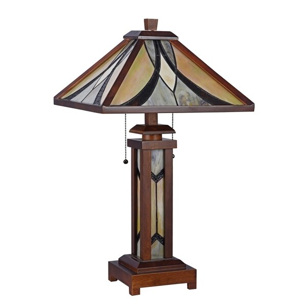  Style 2+1-light Double Lit Dark Walnut Table Lamp