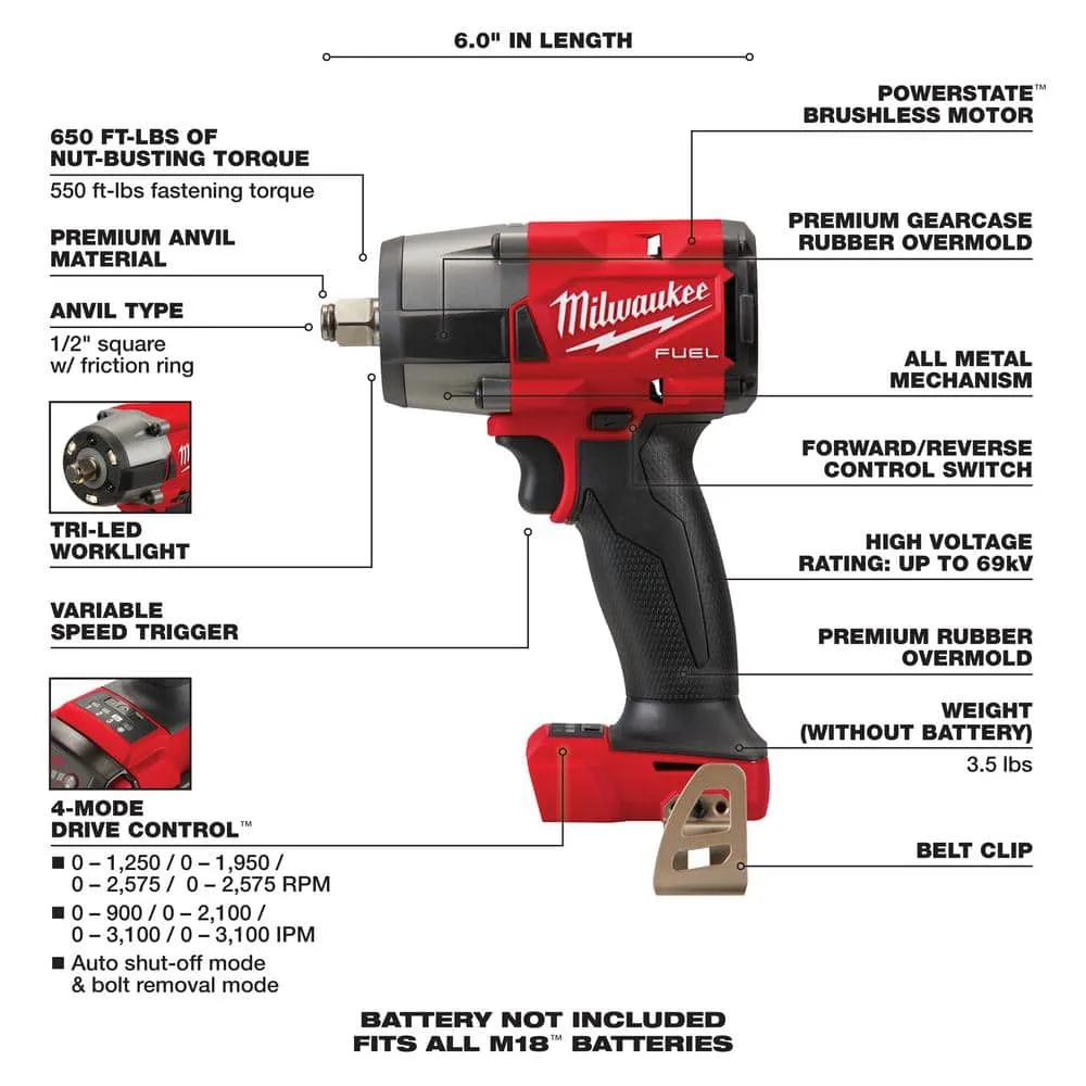 Milwaukee M18 FUEL Gen-2 18V Lithium-Ion Brushless Cordless Mid Torque 1/2 in. Impact Wrench & 3/8 in. Wrench w/Friction Ring 2962-20-2854-20