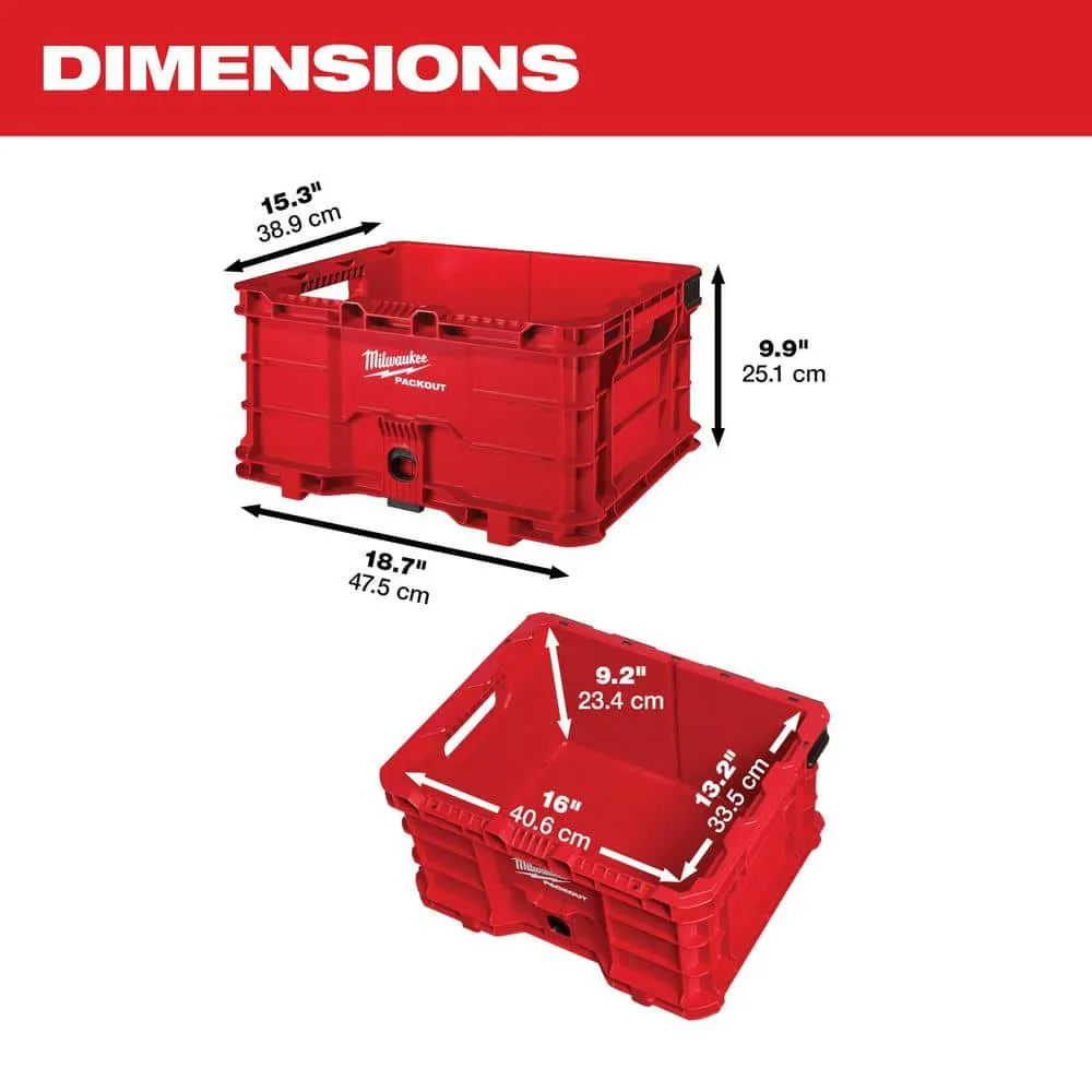 Milwaukee PACKOUT 18.6 in. Tool Storage Crate Bin with Carrying Handles and 50 lbs. Weight Capacity 48-22-8440