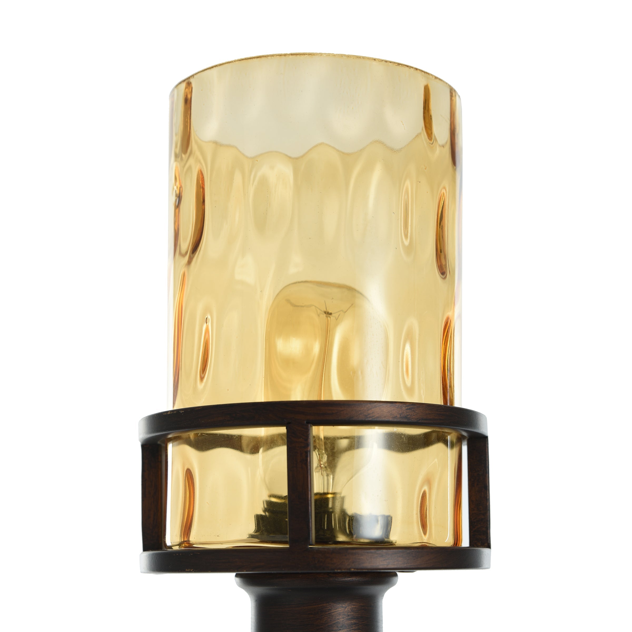 Floor Lamp - Bronze Finish - Amber Glass Shade