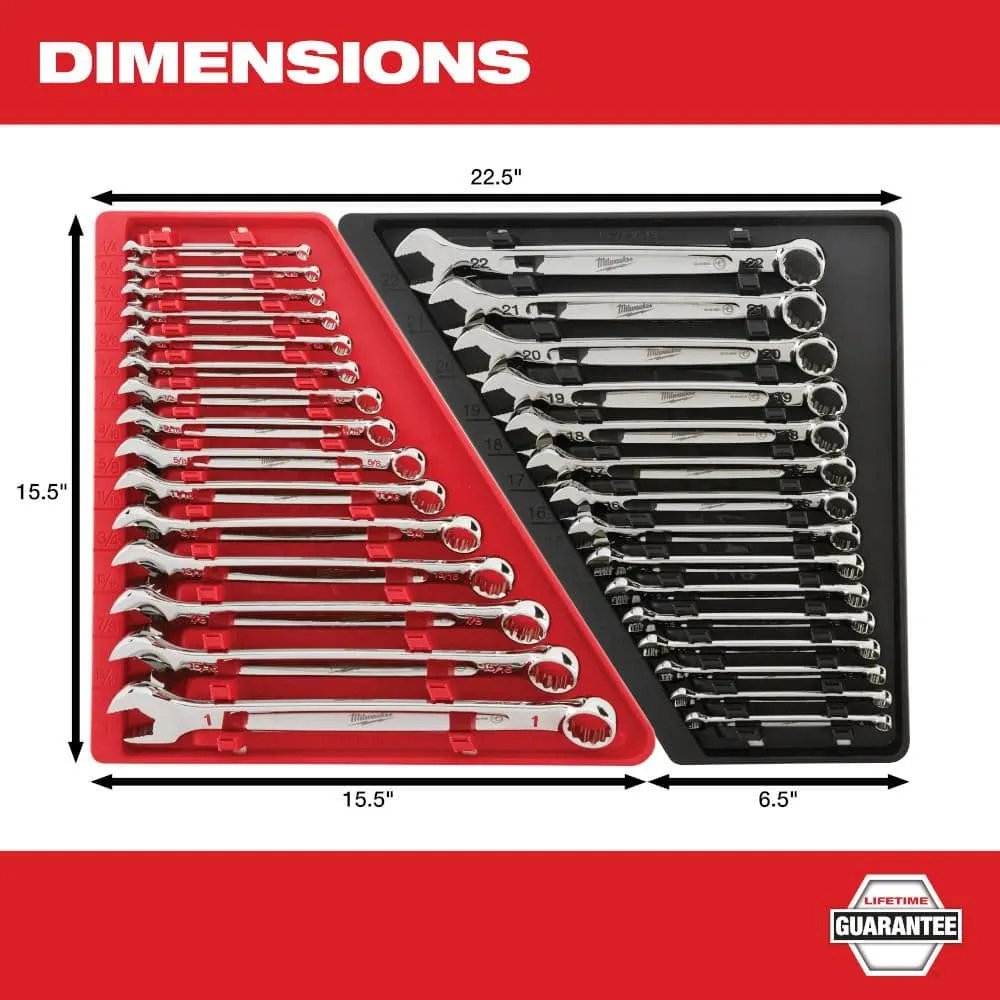Milwaukee Combination SAE and Metric Wrench Mechanics Tool Set (30-Piece) 48-22-9415-48-22-9515
