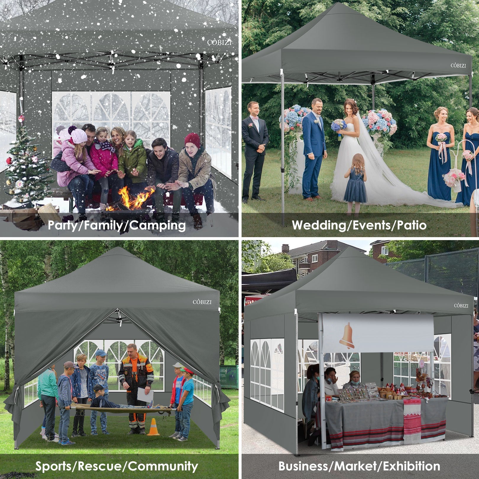 10 x 10ft Pop Up Canopy Tent Instant Outdoor Party Heavy Duty Canopy Straight Leg Commercial Gazebo Tent Shelter with 4 Removable Sidewalls, 4 Sand Bags, Roller Bag, Gray