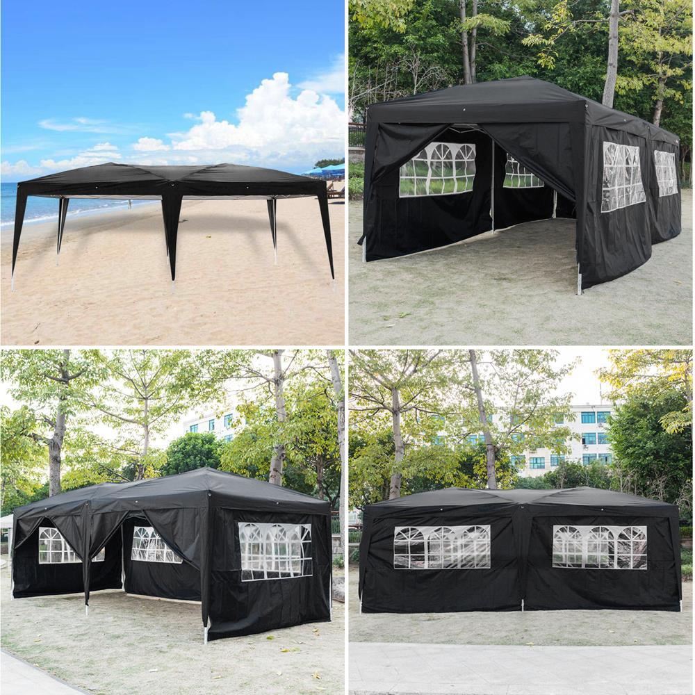 GoDecor 10'x 20' Pop Up Canopy Wedding Party Tent Outdoor Folding Gazebo Shade-6 Sides Black