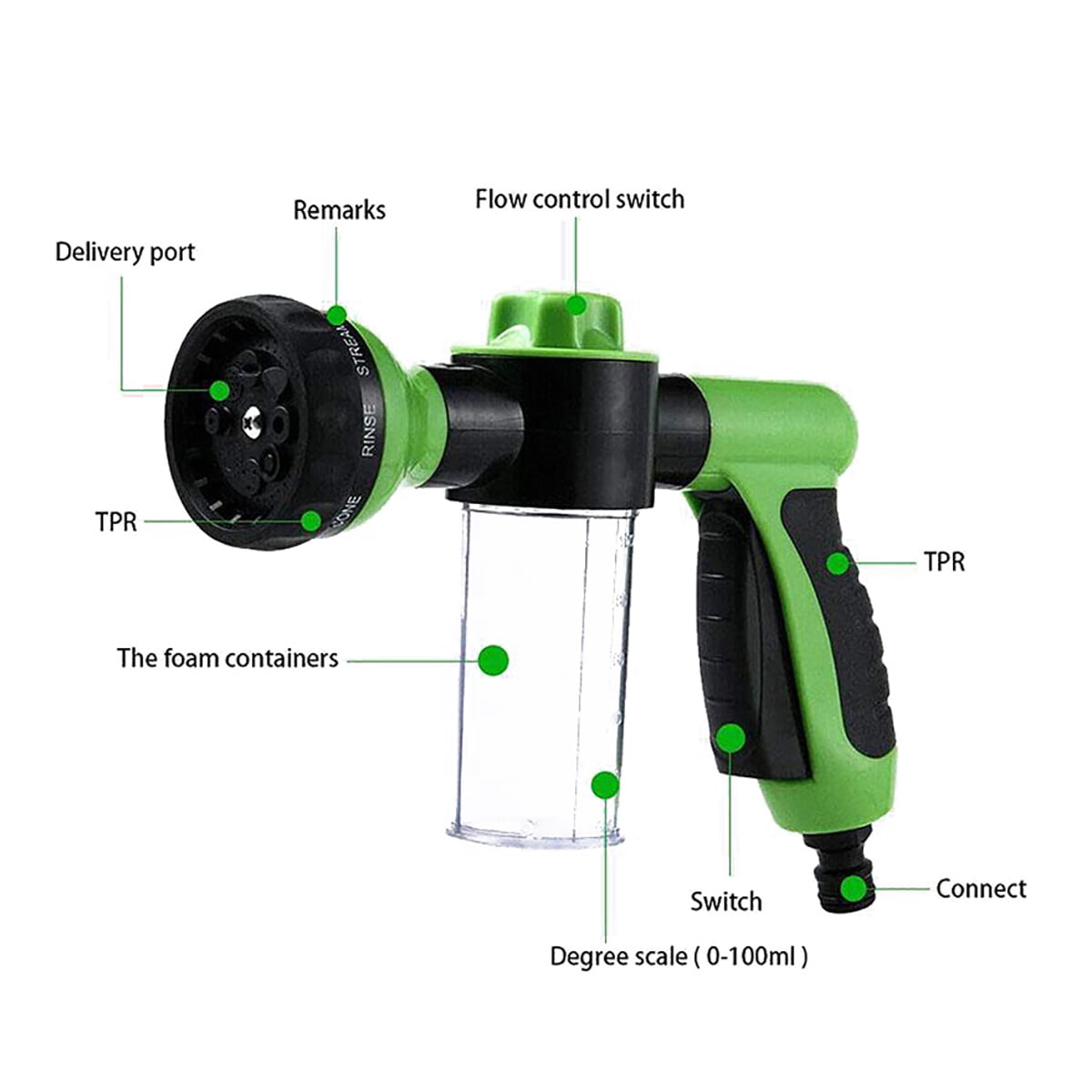 Top-Max Garden Hose Attachment Spray Gun Nozzle with Reservoir for Soap or Fertiliser - Jet Wash,Sprinkler Accessories - 8 Watering Modes,Water Pipe Sprayer Head with Dispenser