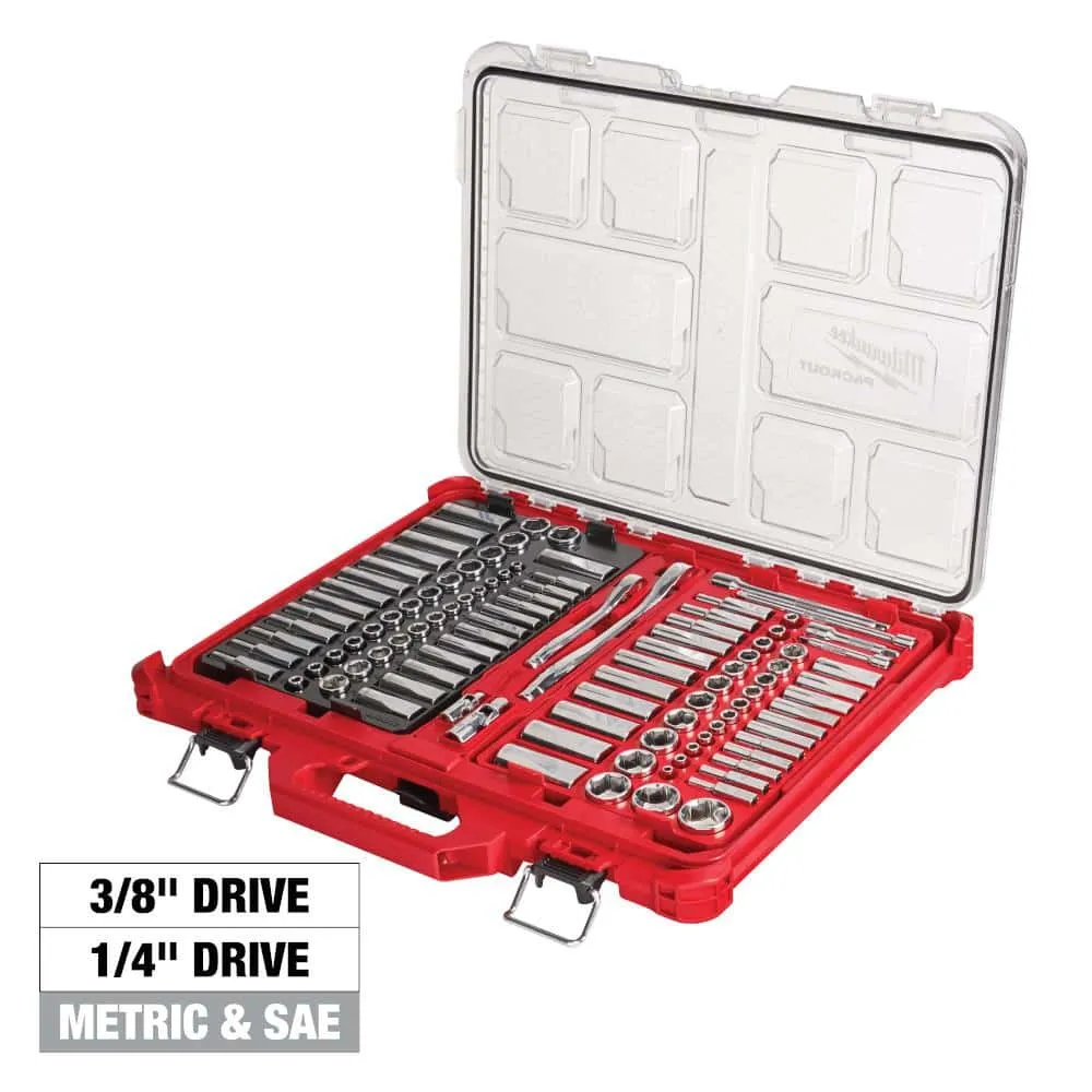 Milwaukee 3/8 in. and 1/4 in. Drive SAE/Metric Ratchet and Socket Mechanics Tool Set with PACKOUT Case (106-Piece) 48-22-9486