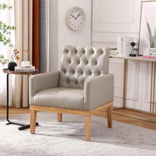 PU Leather Accent Chair Upholstered Lounge Armchair with Wooden Legs - 27