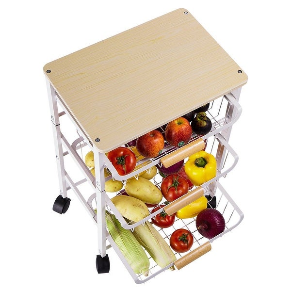 4-Tier Metal Wire Basket Shelf Storage Cart with Lockable Wheels - - 36855420