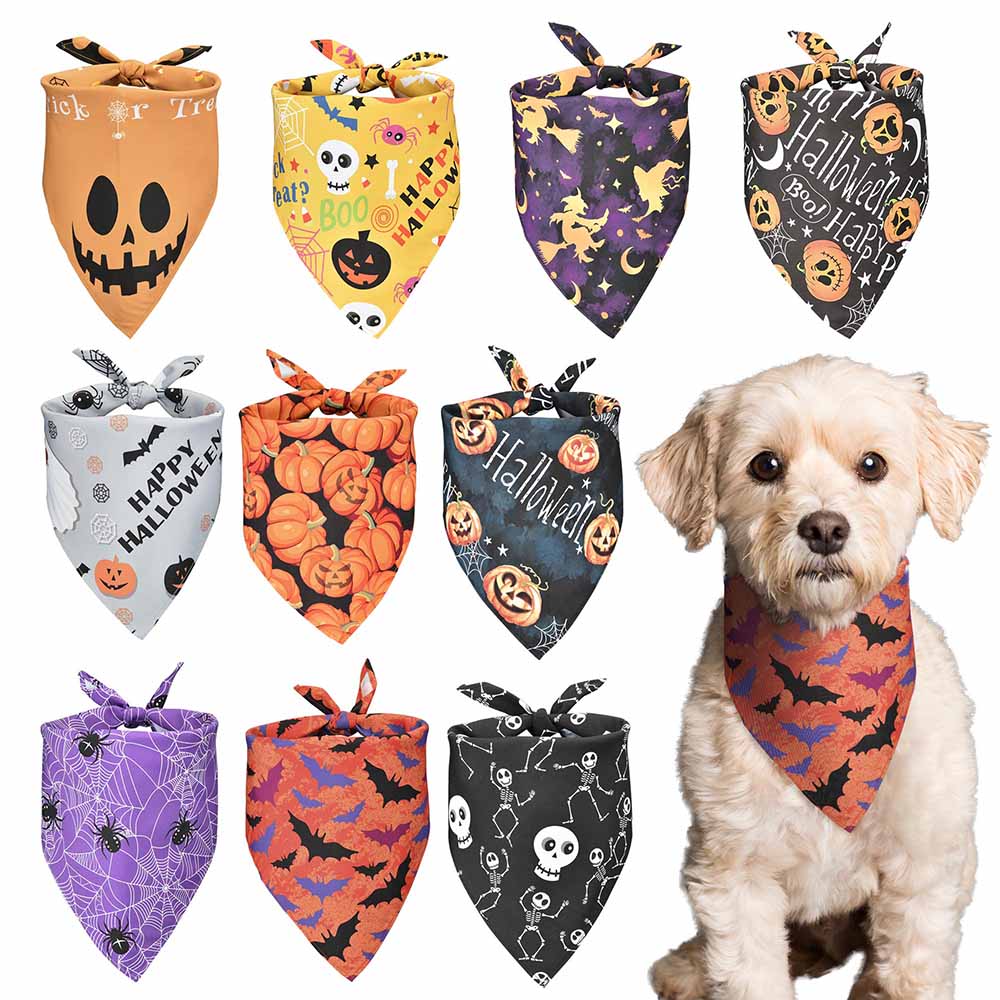 Yescom Halloween Dog Bandanas Washable Dog Handkerchief 10 Pack 32x21