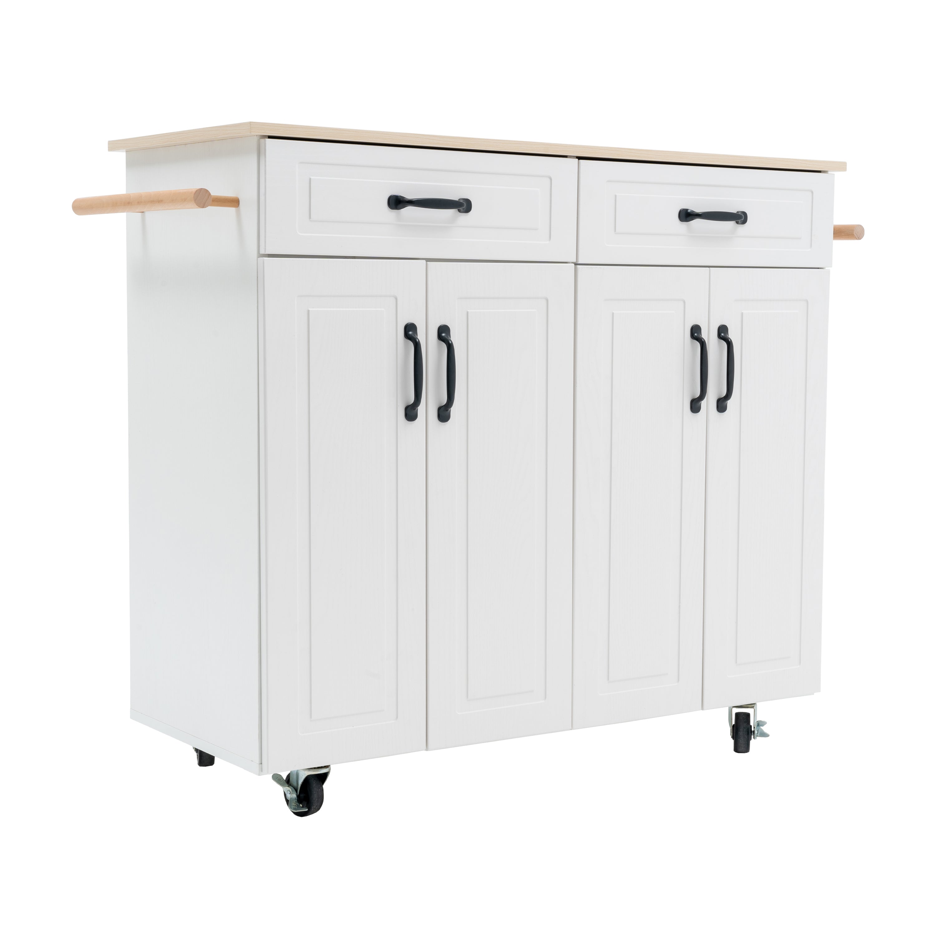 Prime Garden Kitchen Island Cart on Wheels with Drawer and Storage Shelves， White