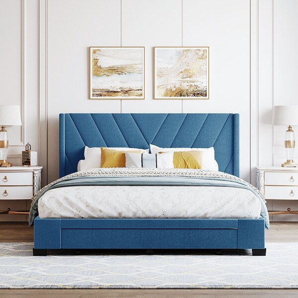 Queen Size Linen Upholstered Storage Platform Bed with 3 Drawers