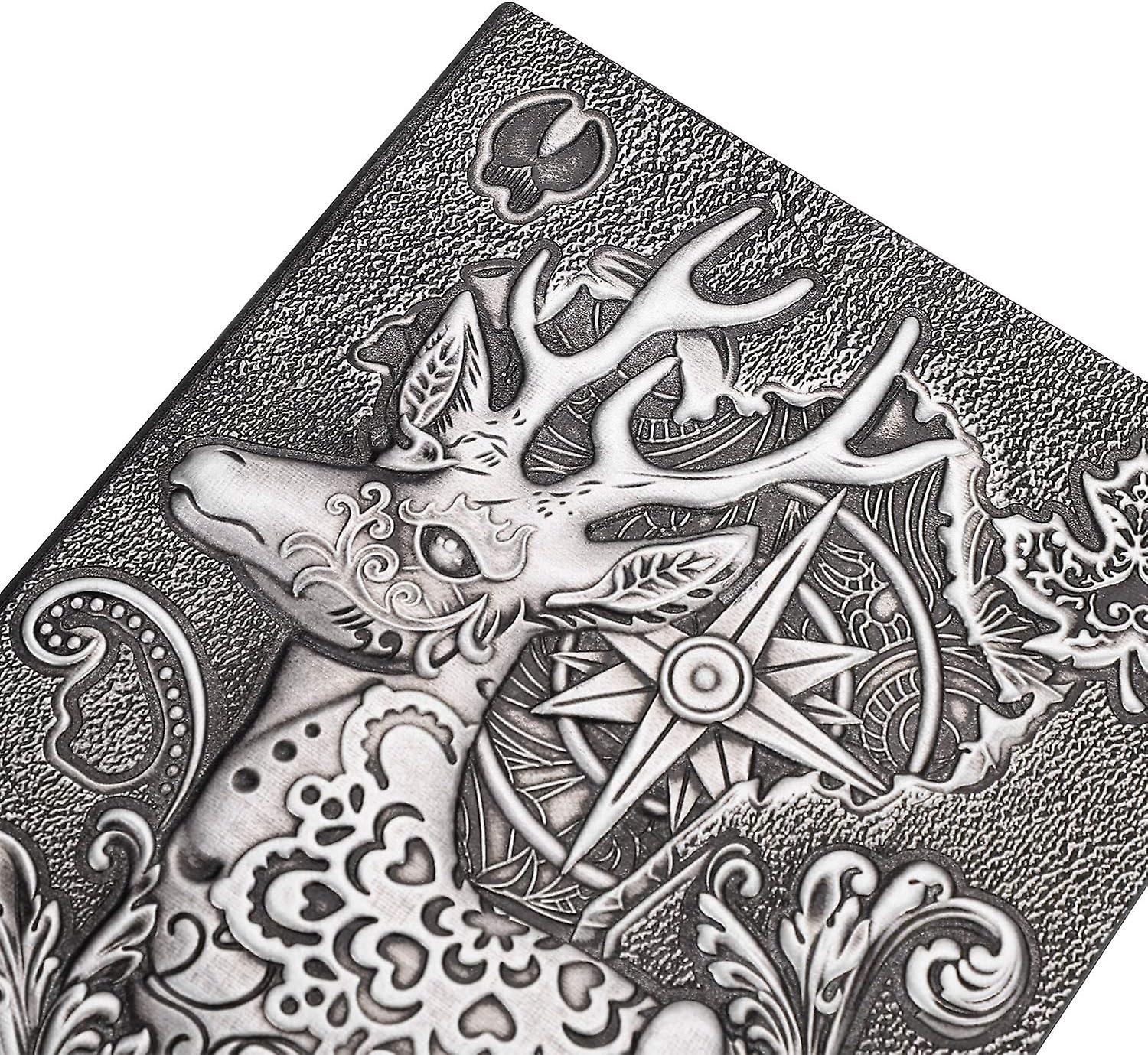 A5 Leather Notebook Journal With Pen 3d Emboss Deer Vintage Thick Paper Diary Notepad Hand-crafted Hardcover Writing Record Book Office Home Supplies