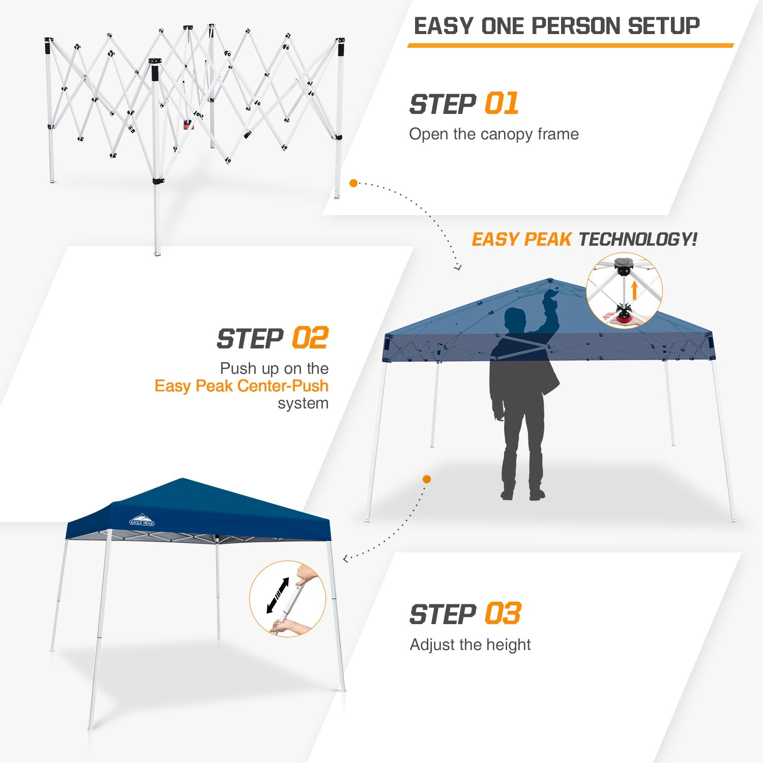 EAGLE PEAK 10' x 10' Slant Leg Pop-up Canopy Tent Easy One Person Setup Instant Outdoor Canopy Folding Shelter with 64 Square Feet of Shade (Dark Blue)
