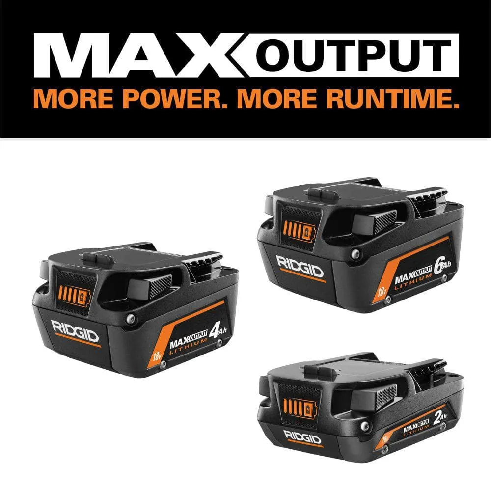 RIDGID 18V Lithium-Ion MAX Output 6.0 Ah Battery, MAX Output 4.0 Ah, and MAX Output 2.0 Ah AC84002460SB