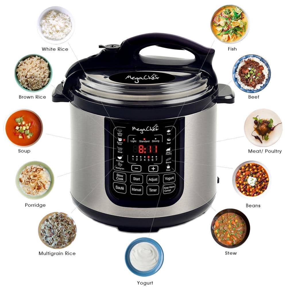 MegaChef 8 Qt. Stainless Steel Electric Pressure Cooker with Stainless Steel Pot 98599676M