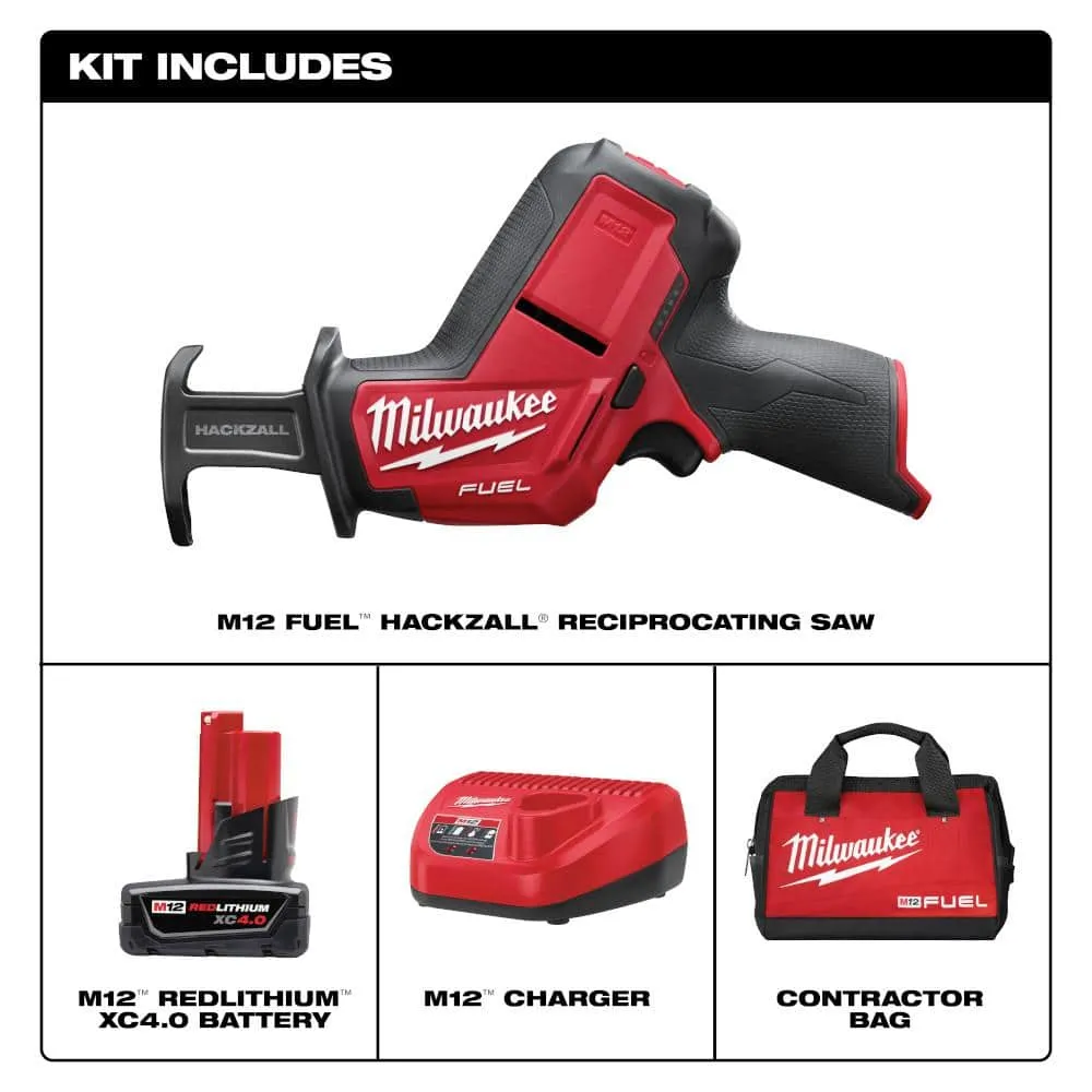Milwaukee M12 FUEL 12V Lithium-Ion Brushless Cordless HACKZALL Reciprocating Saw Kit w/ One 4.0Ah Batteries Charger & Tool Bag 2520-21XC