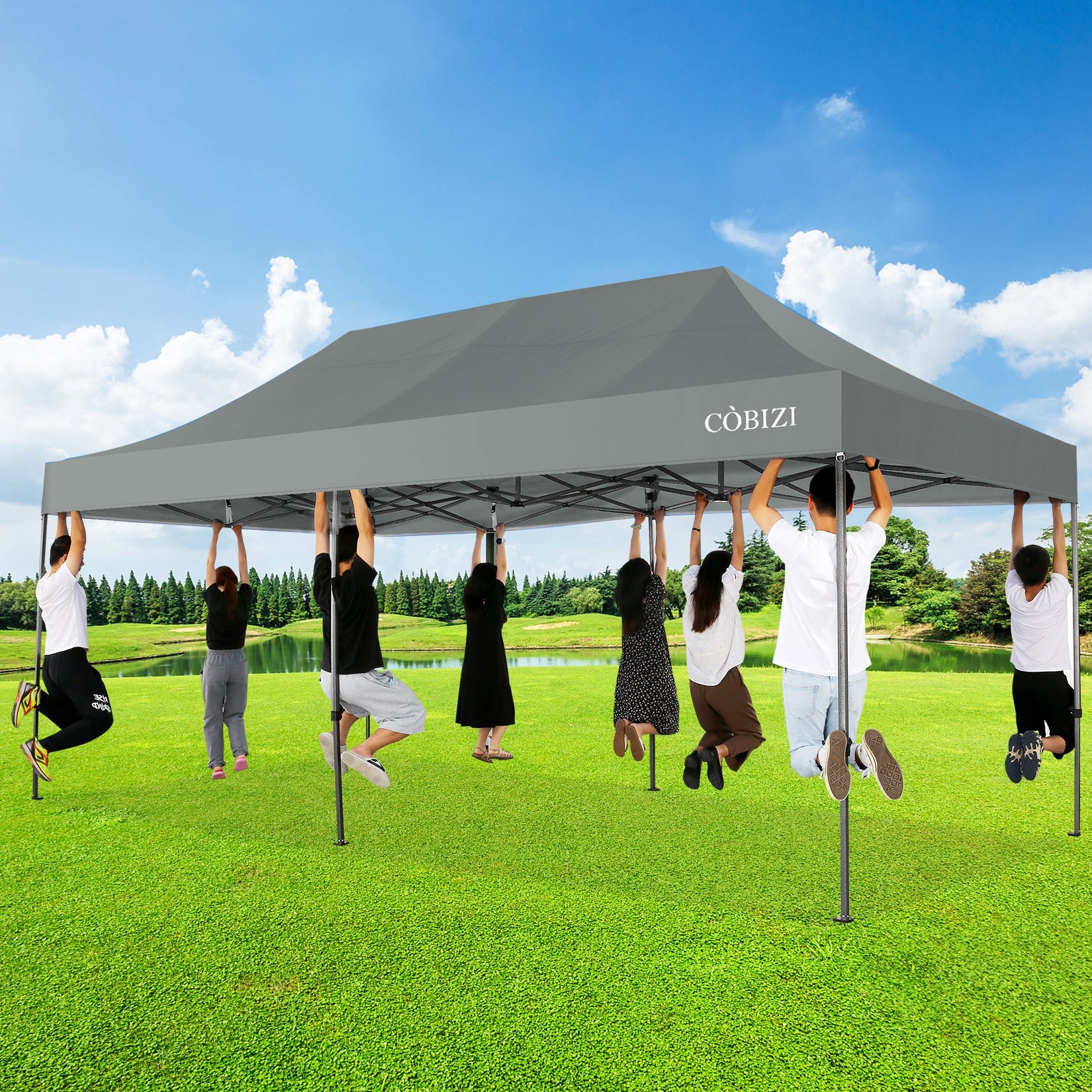 10'x20' Pop Up Canopy Waterproof Folding Tent Outdoor Easy Set-up Instant Tent Heavy Duty Commercial Wedding Party Shelter with 6 Removable Sidewalls, 6 Sandbags, Roller Bag, Gray