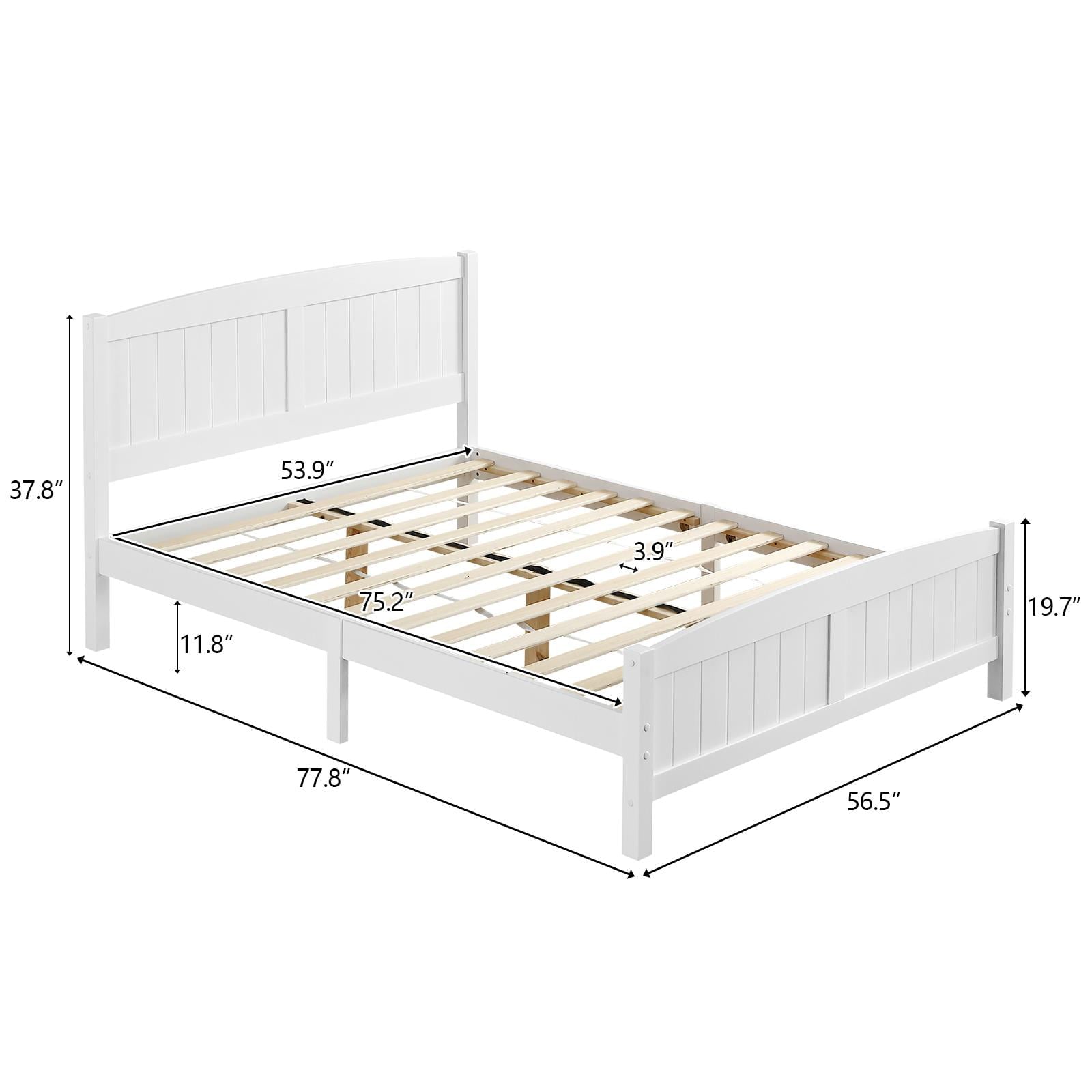 Zimtown Full Bed Frame,Solid Pine Wood Kids Twin Platform Bed Frame, Bedroom Full Bed with Headboard for Adults, White