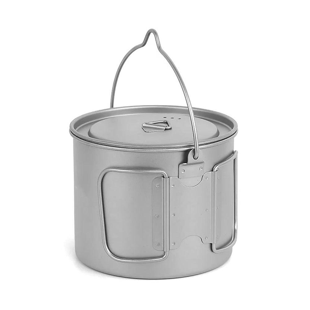 Anself 1100ml Titanium Pot Ultralight Portable Hanging Pot with Lid and Foldable Handle Outdoor Camping Hiking Backpacking
