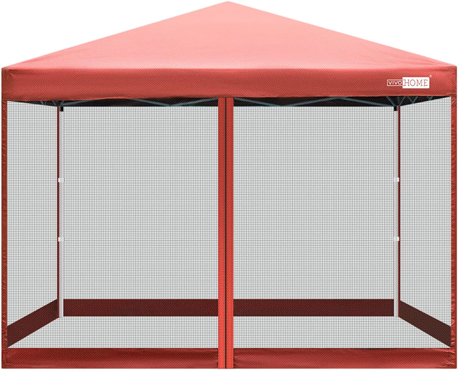 VIVOHOME 210D Oxford Outdoor Easy Pop Up Canopy Screen Party Tent with Mesh Side Walls (8 x 8 FT, Red)