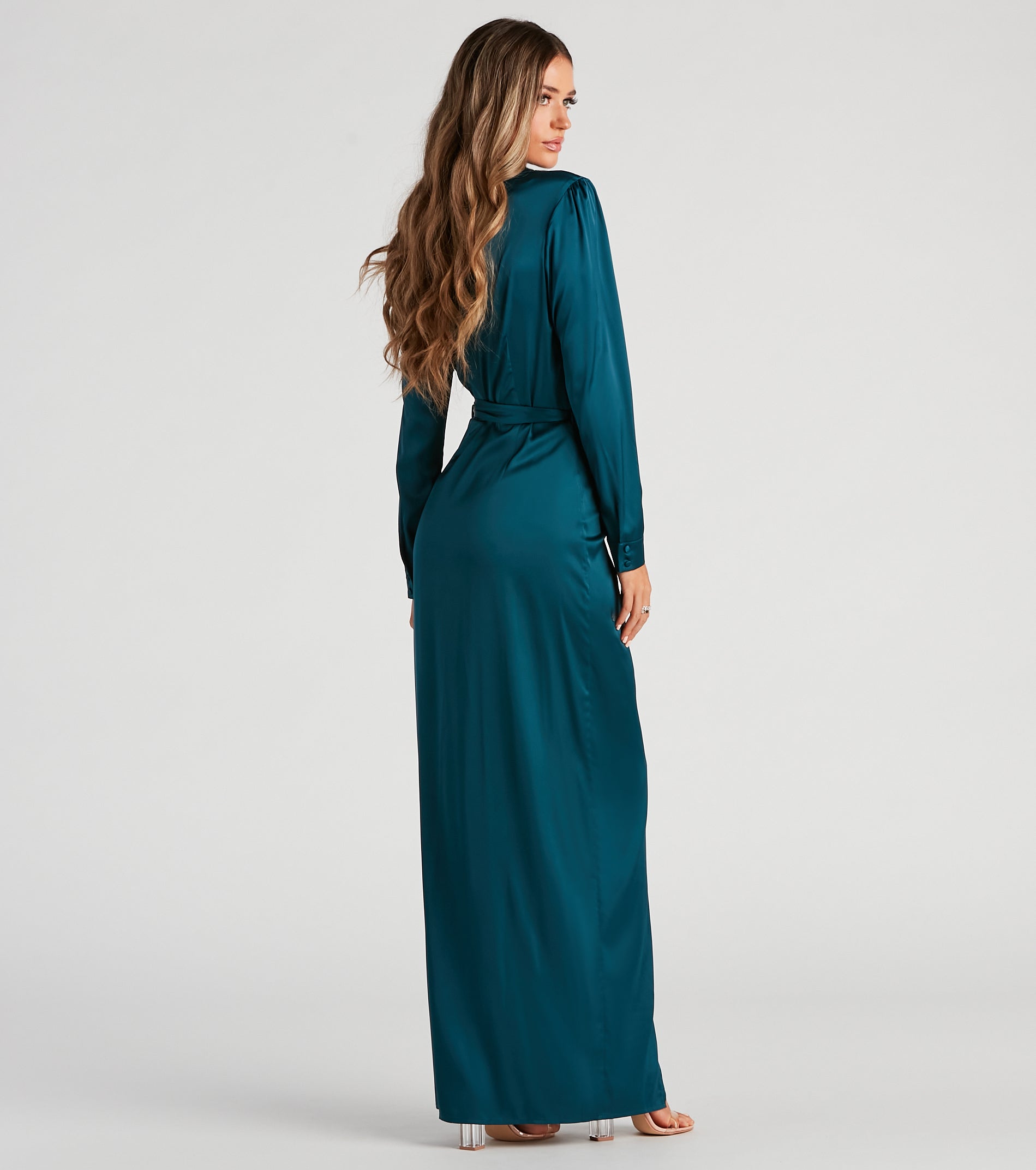 Leona Wrap-Front Satin Formal Dress
