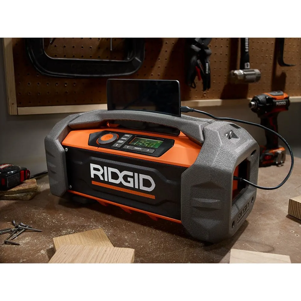 RIDGID 18V Hybrid Jobsite Radio with Bluetooth Wireless Technology with 18V Lithium-Ion 4.0 Ah Battery R84087-AC87004