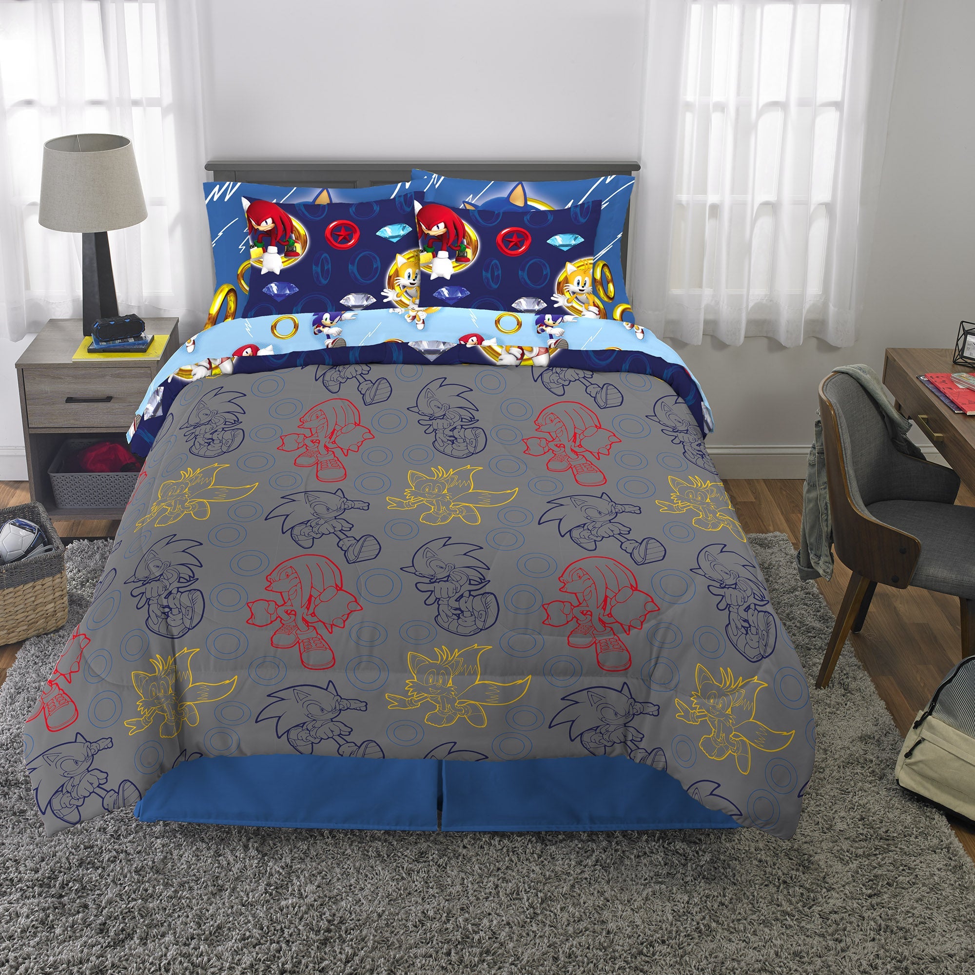 Sonic the Hedgehog Kids Full Bed in a Bag, Gaming Bedding, Comforter Sheets and Sham, Blue