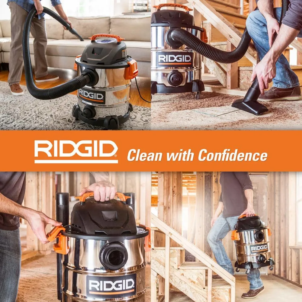 RIDGID 10 Gallon 6.0 Peak HP Stainless Steel Wet/Dry Shop Vacuum with Filter, Locking Hose and Accessories WD1060