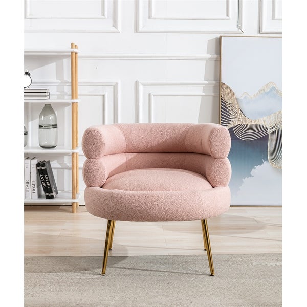Modern Velvet Tufted Chaise Lounge Chair Accent Chair with Metal Legs for Small Space Living Room， Pink