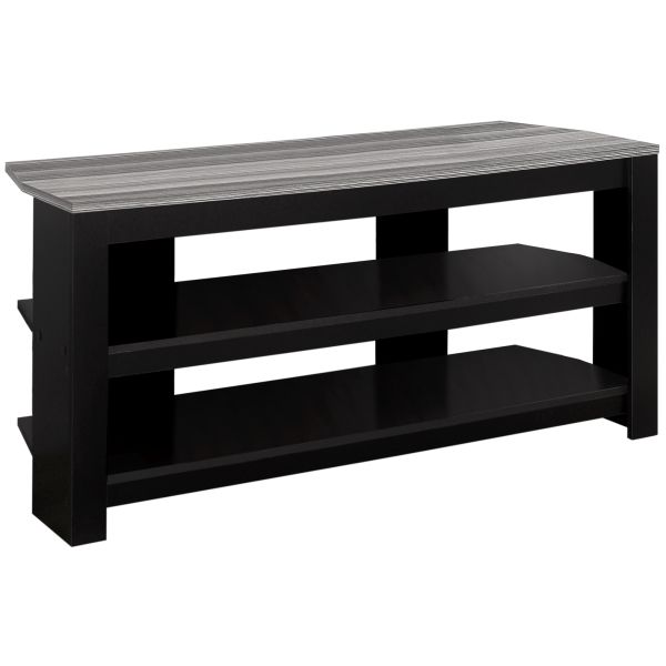 Tv Stand， 42 Inch， Console， Media Entertainment Center， Storage Shelves， Living Room， Bedroom， Black And Grey Laminate， Contemporary， Modern