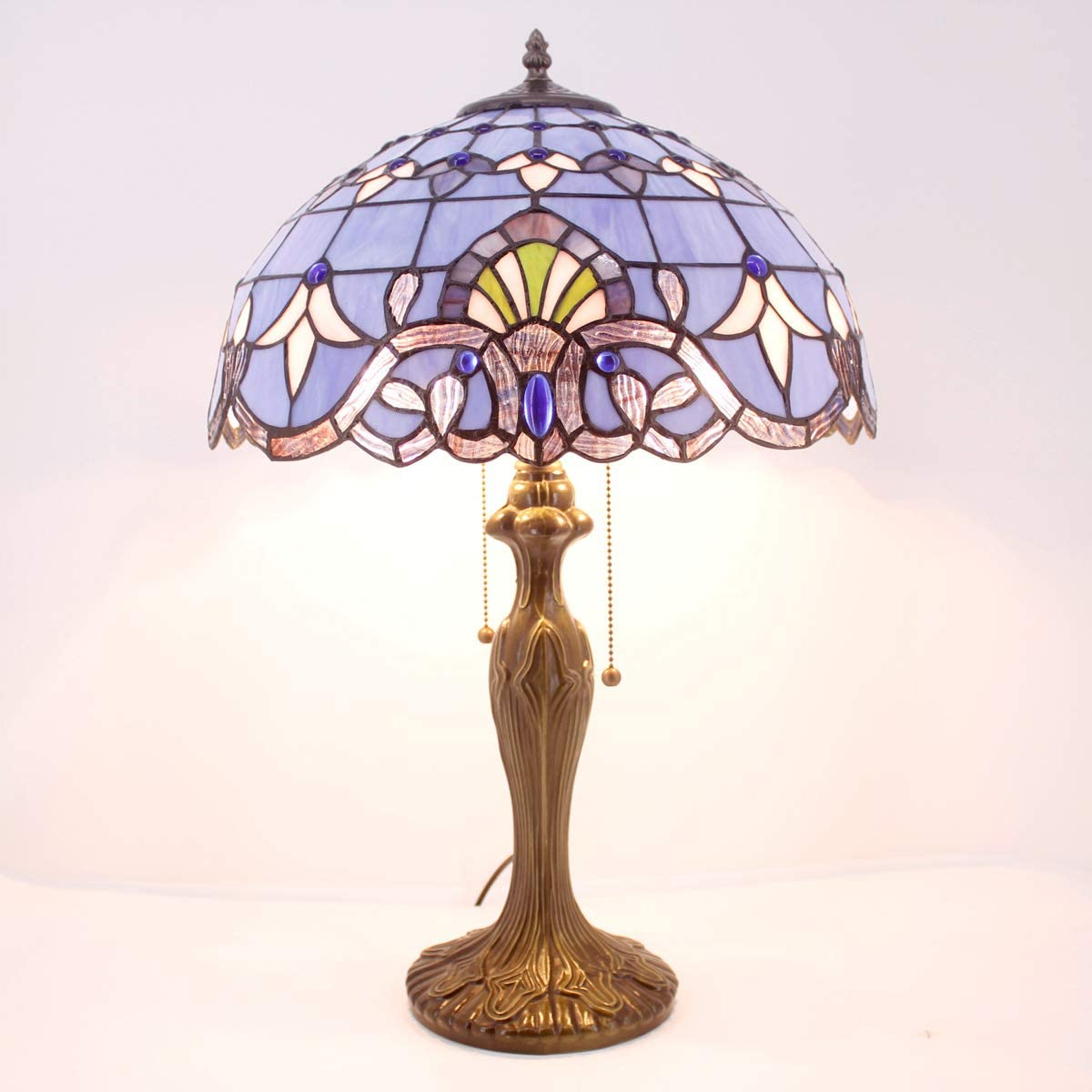 GEDUBIUBOO  Lamp Blue Purple Stained Glass Baroque Table Lamp Lavender Style Bedside Desk Light Metal Base 16X16X24 Inches Decor Bedroom Living Room  Office S003C Series