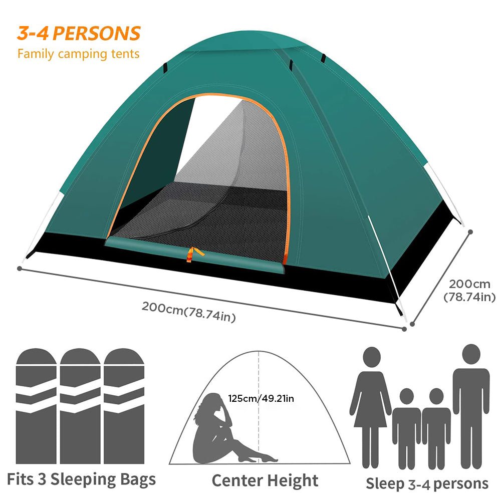 Instant Automatic pop up Camping Tent, 3-4 Persons Lightweight Tent, UV Protection, Perfect for Beach, Outdoor, Traveling, Hiking, Camping, Hunting, Fishing