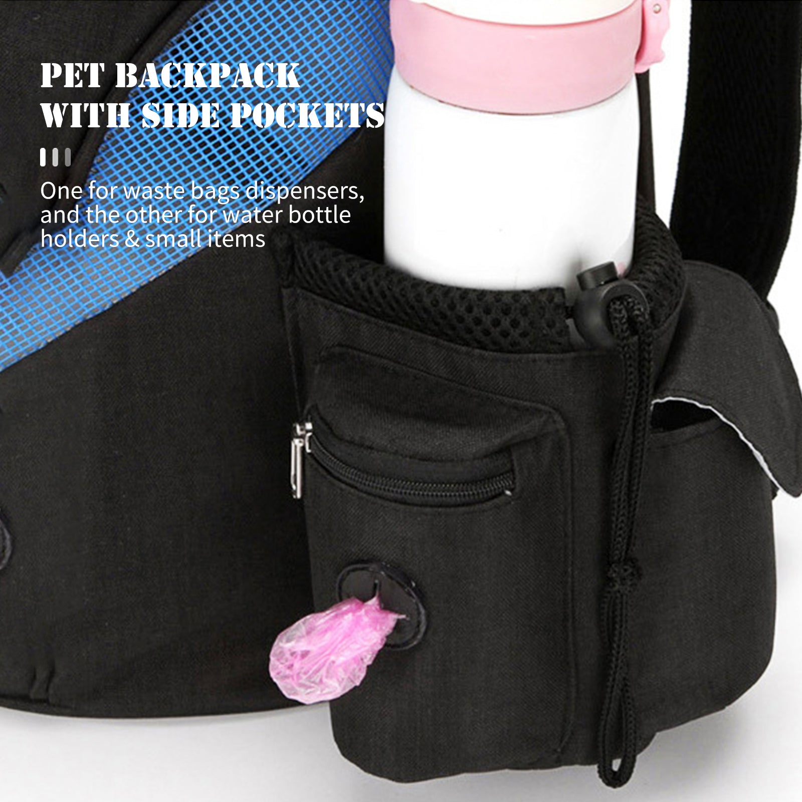 Tomfoto Pet Backpack Dog Cat Carrier with Double Zip Clear Window Side Pockets Pet Travel Shoulder Bag  Open Doors for Comfortable Travelling Hiking Outdoor Use